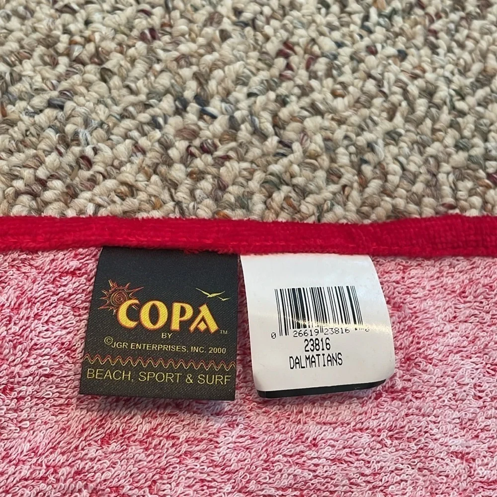 Copa Dalmatian Dog Beach Towel- Red and Blue NWT